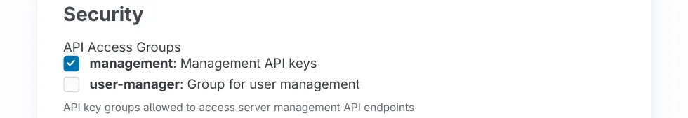 API key group selection in Settings
